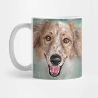 Contemporary Painting of an English Setter with Brown Freckles Smiling Mug